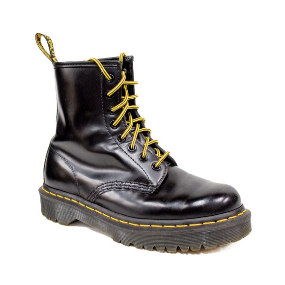 Dr. Martens 1460 Bex Smooth Leather Platform Boots Black Yellow Stitching Size 7 - Picture 1 of 11